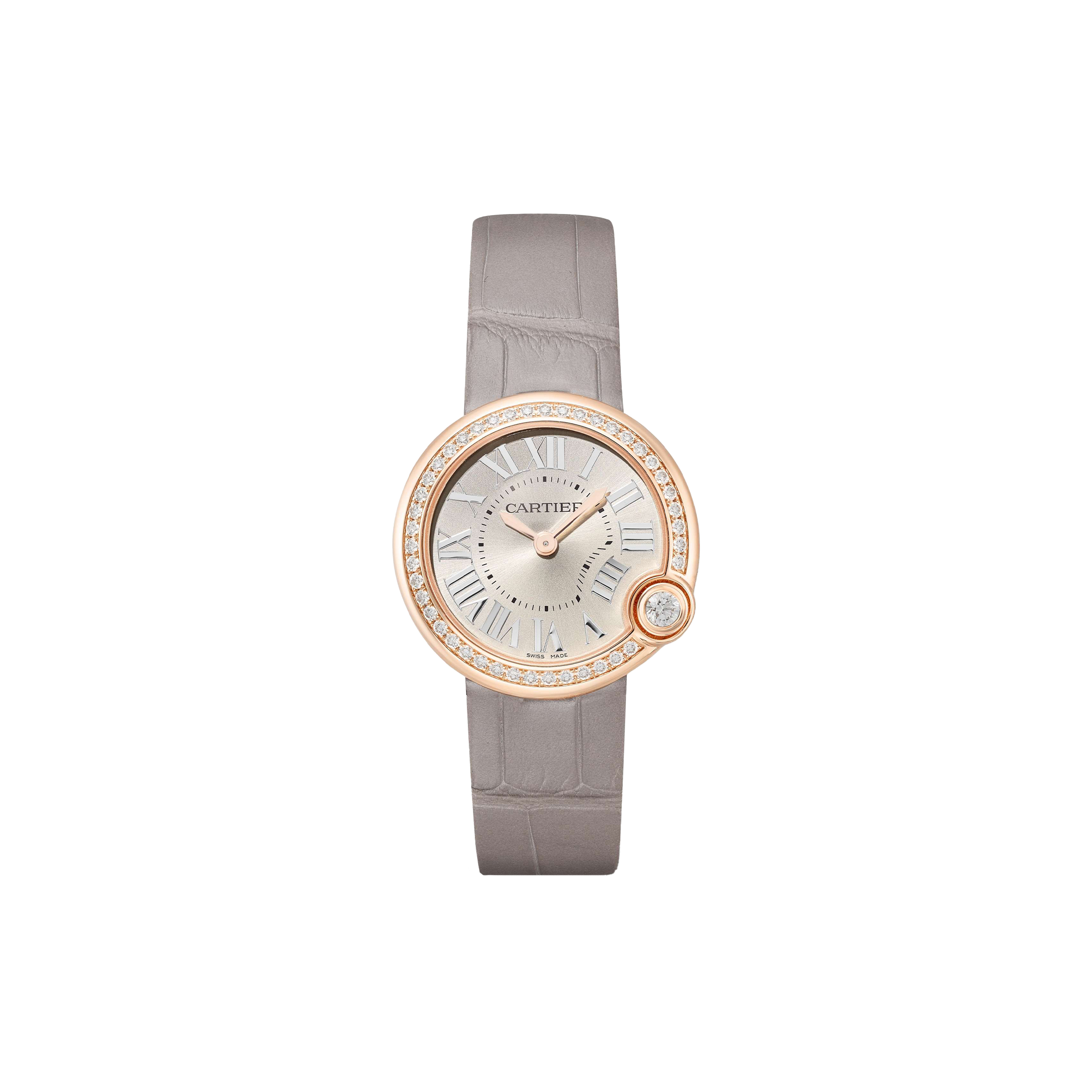 CARTIER BALLON BLANC DE CARTIER 30MM 18-KARAT ROSE GOLD, ALLIGATOR AND DIAMOND WATCH WJBL0008